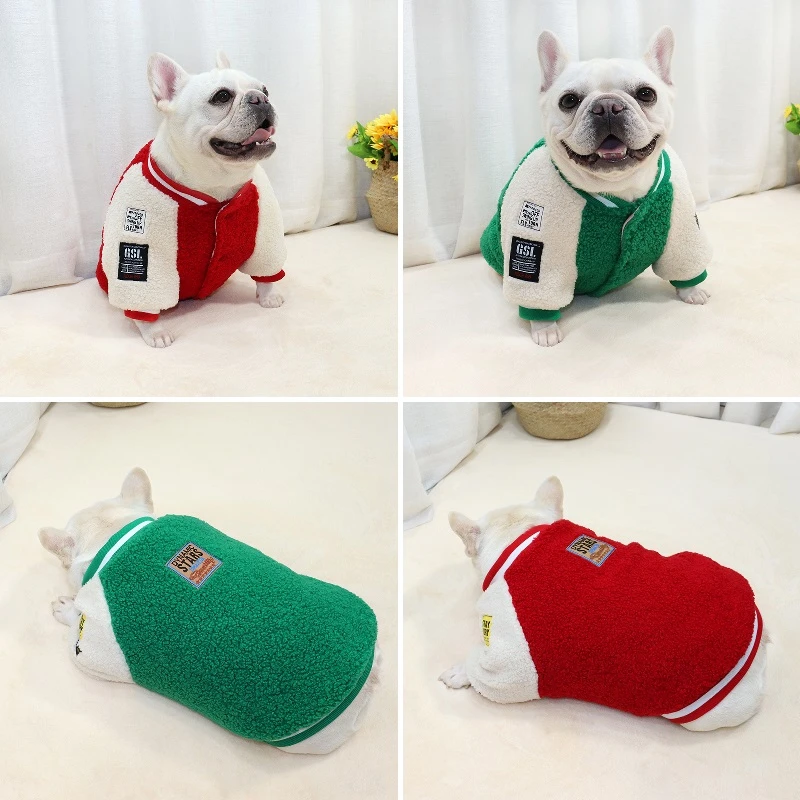 网红潮牌秋冬款法斗巴哥斗牛犬衣服加绒加厚夹棉外套喜庆卫衣棉衣