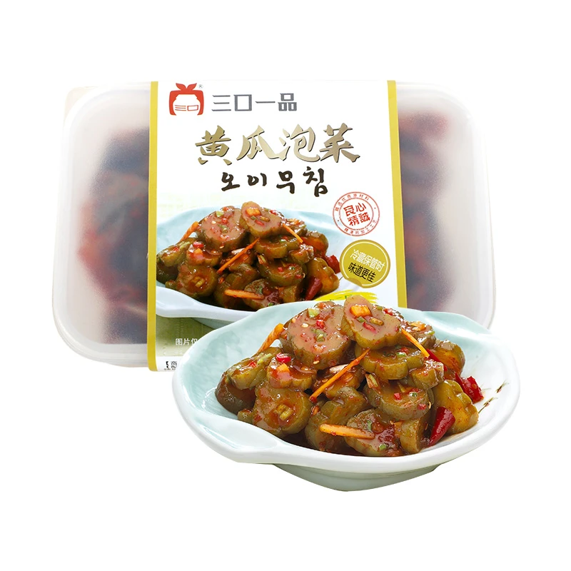 三口一品 韩国朝鲜小嫩脆辣黄瓜泡菜腌制咸菜自制酱菜下饭菜215g