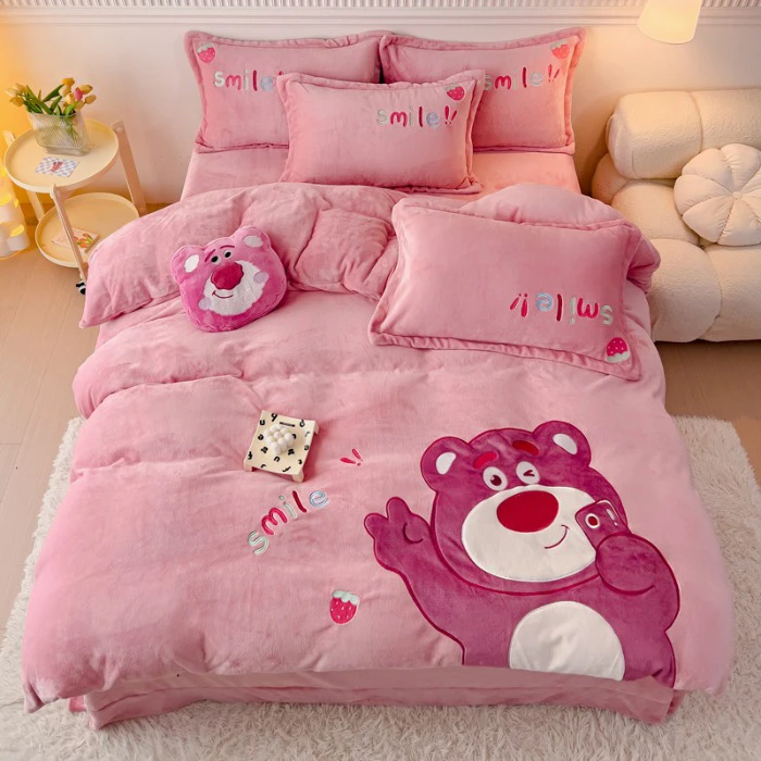 可爱卡通牛奶绒蚕丝绒加厚贴布绣四件套冬季保暖床品