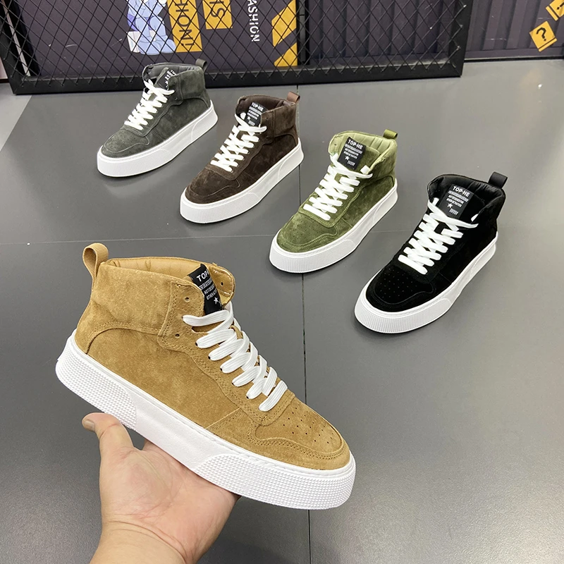 2024秋季猪八革高帮厚底百搭英伦风复古净版潮流男士休闲鞋滑板鞋