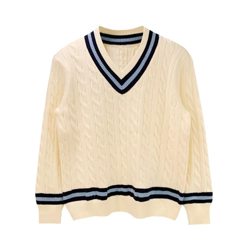 商务男士鸡心领毛衣冬季时尚高级撞色英伦风复古加厚麻花针织衫男