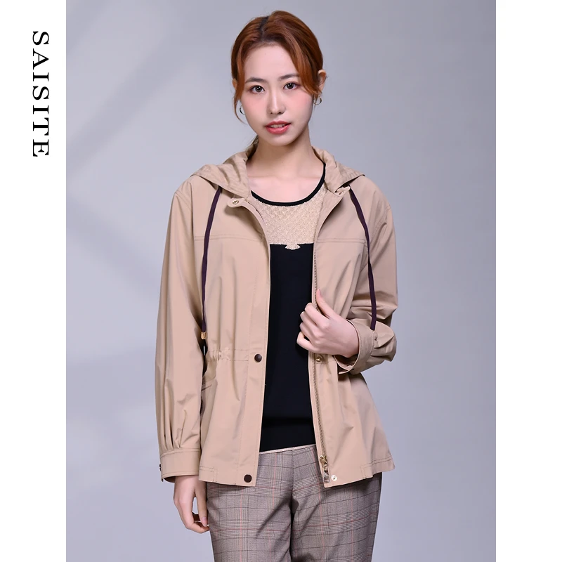 赛斯特秋冬女装春秋外套短款长袖连帽休闲风衣H0229