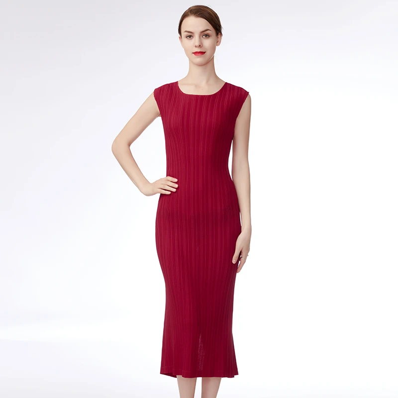 赛斯特女装修身长款褶皱弹力连衣裙Y17172