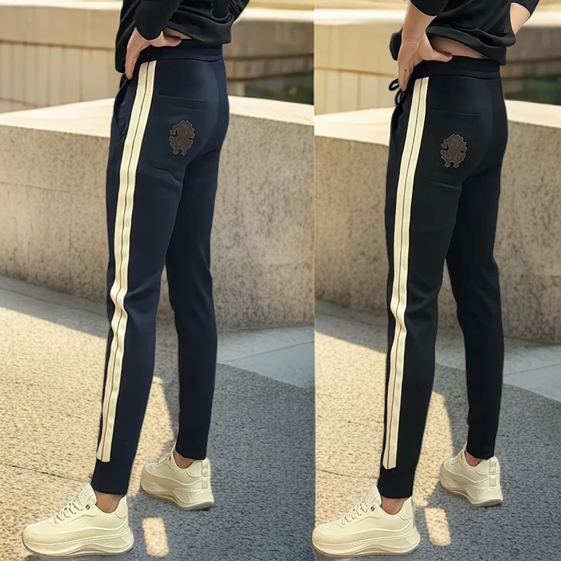 欧货卫裤男士秋冬新款精品潮牌百搭拼接休闲裤修身痞帅小脚运动裤