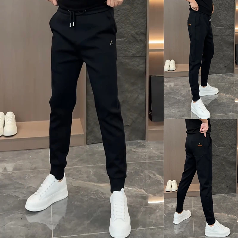 男士休闲裤秋冬新款加绒加厚黑色运动卫裤弹力百搭针织束脚哈伦裤