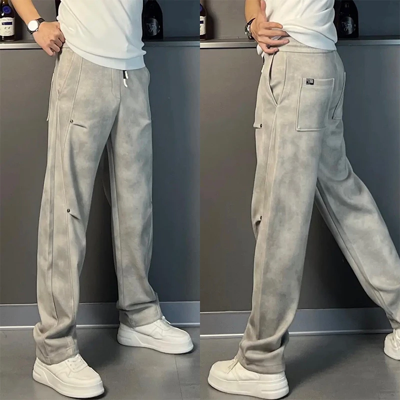 2025秋季高级感灰色男士休闲裤轻奢痞帅宽松直筒裤潮流垂感阔腿裤
