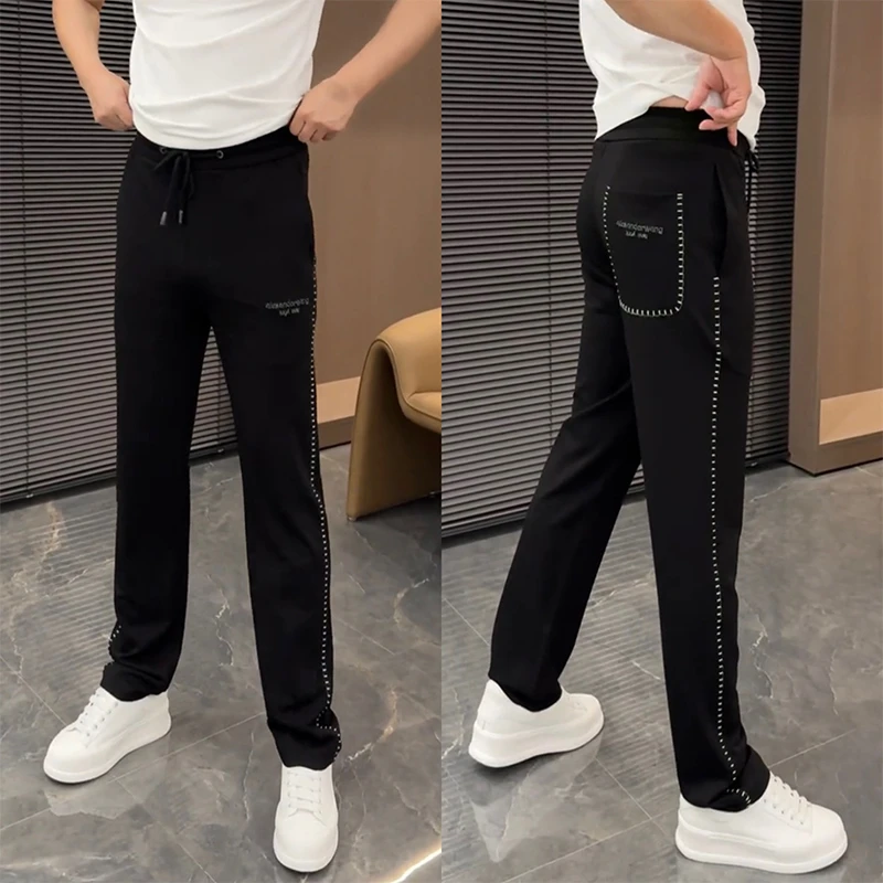 轻奢欧货男士百搭休闲裤秋冬新款潮流侧边缝线直筒裤弹力宽松男裤