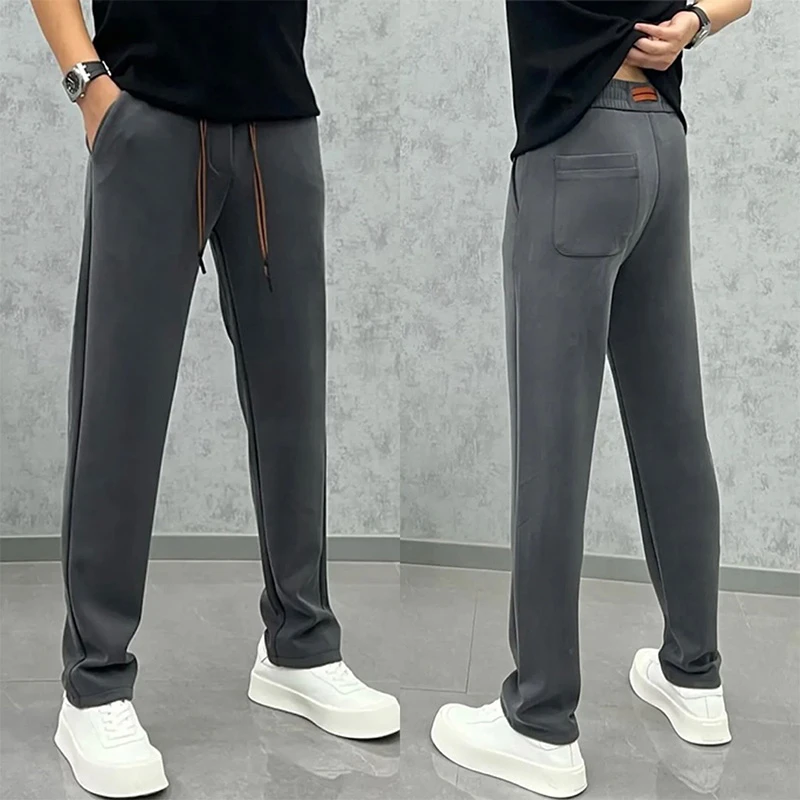 高品质男士休闲裤秋冬新款欧货轻奢运动卫裤加绒加厚纯色直筒长裤