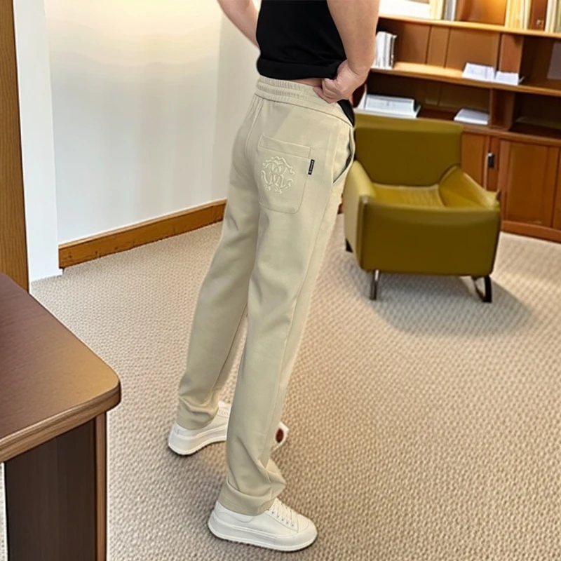 欧货轻奢男士休闲裤秋季新款潮牌针织运动卫裤潮流百搭纯色直筒裤