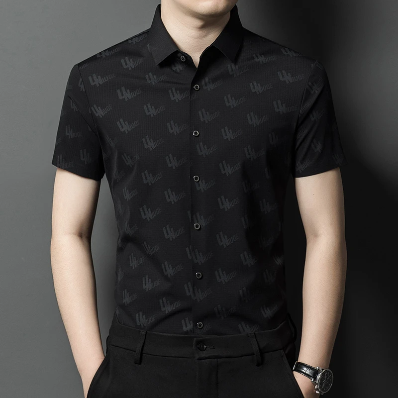 男士夏季短袖衬衫锦氨高弹力无痕轻奢商务轻薄透气中年衬衣男上衣