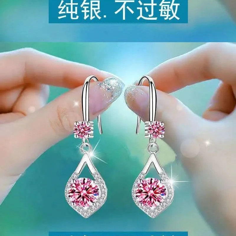 2023年新款S925银耳环女防四叶草网红长款耳坠银耳钉耳夹潮