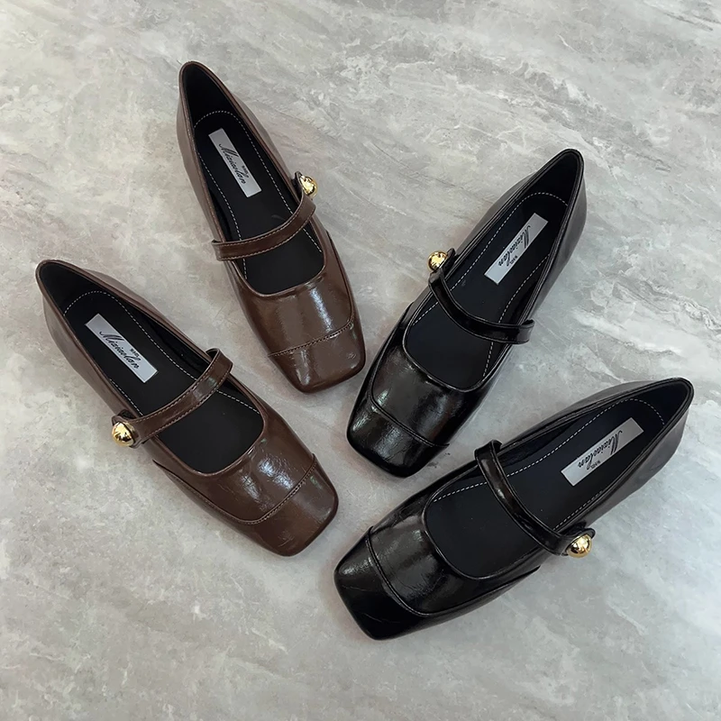 法式单鞋女气质2024新款春季棕色平底玛丽珍女鞋方头小香风仙女鞋