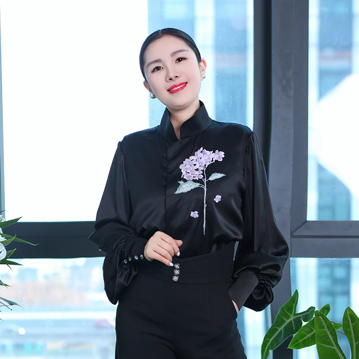 【至爱01】现货中式衬衫刺绣桑蚕丝国风长袖贵气优雅AG32CS110