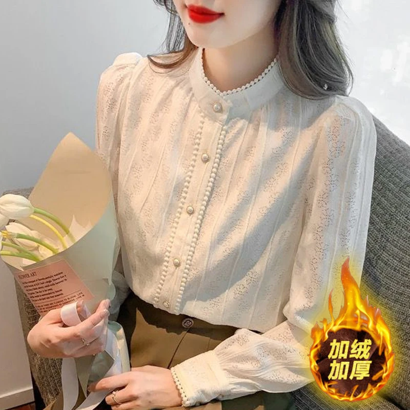 衬衫女2024春装新款时尚宽松小衫内搭蕾丝打底衫洋气遮肚显瘦上衣