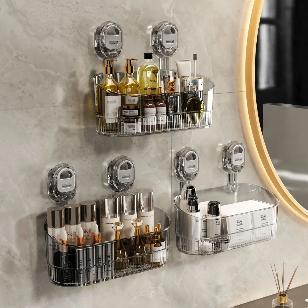 浴室壁挂吸盘置物架免打孔壁挂式家用卫生间无痕洗漱台沥水收纳架
