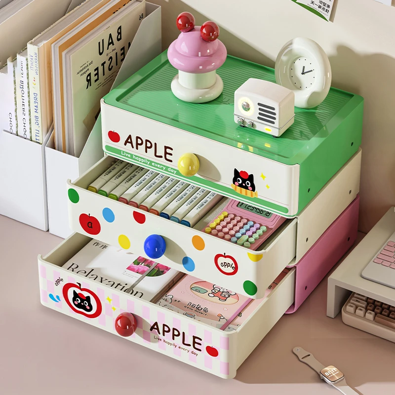 家用多巴胺桌面收纳盒抽屉式办公室书桌多层杂物整理收纳箱置物架