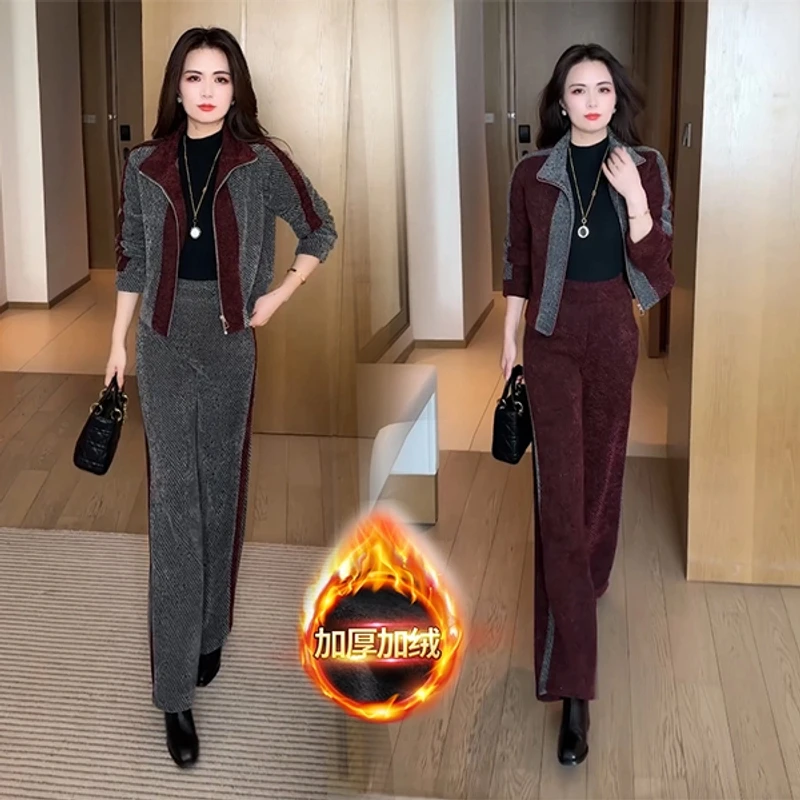 秋冬季新款时尚穿搭气质休闲宽松显瘦加绒加厚套装