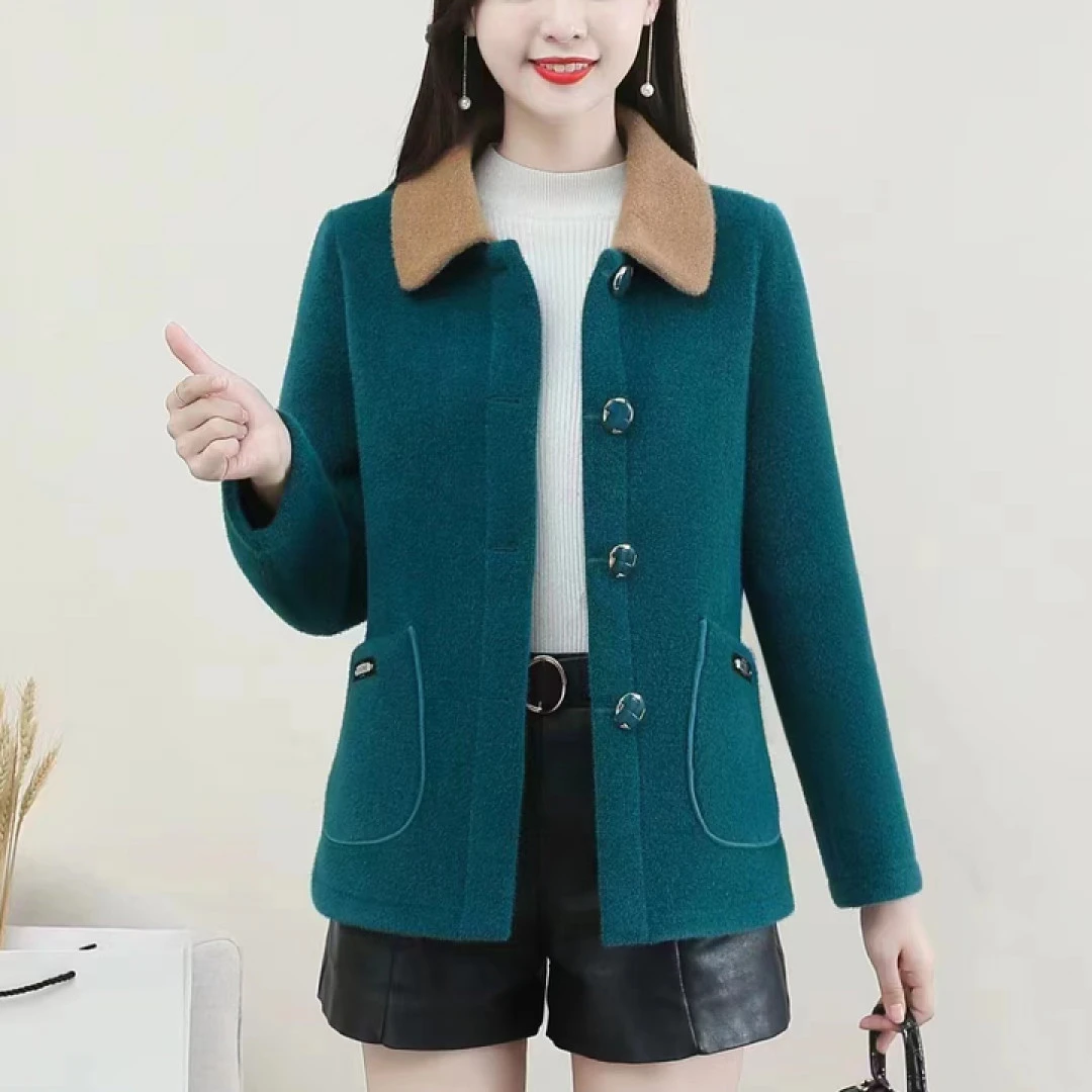 短款外套秋冬百搭保暖宽松网红中老年洋气大码妈妈装女毛呢外套