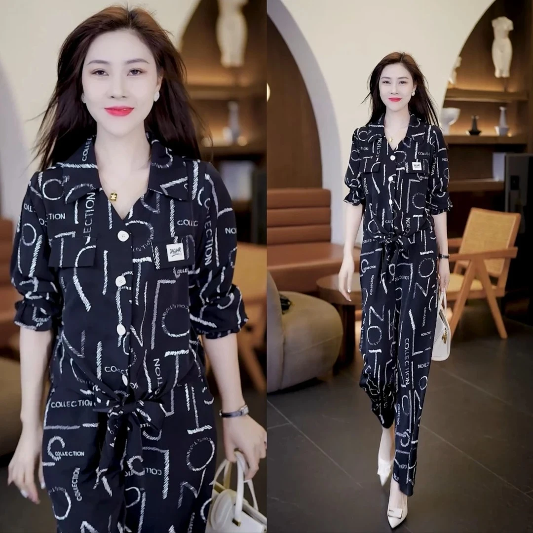 气质两件套时尚套装宽松遮肚显瘦大码女装休闲减龄洋气阔腿裤夏季