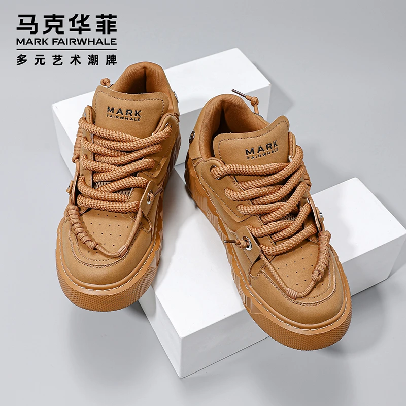 马克华菲小麦色国潮设计面包鞋子男潮鞋2023秋冬新款增高男鞋板鞋