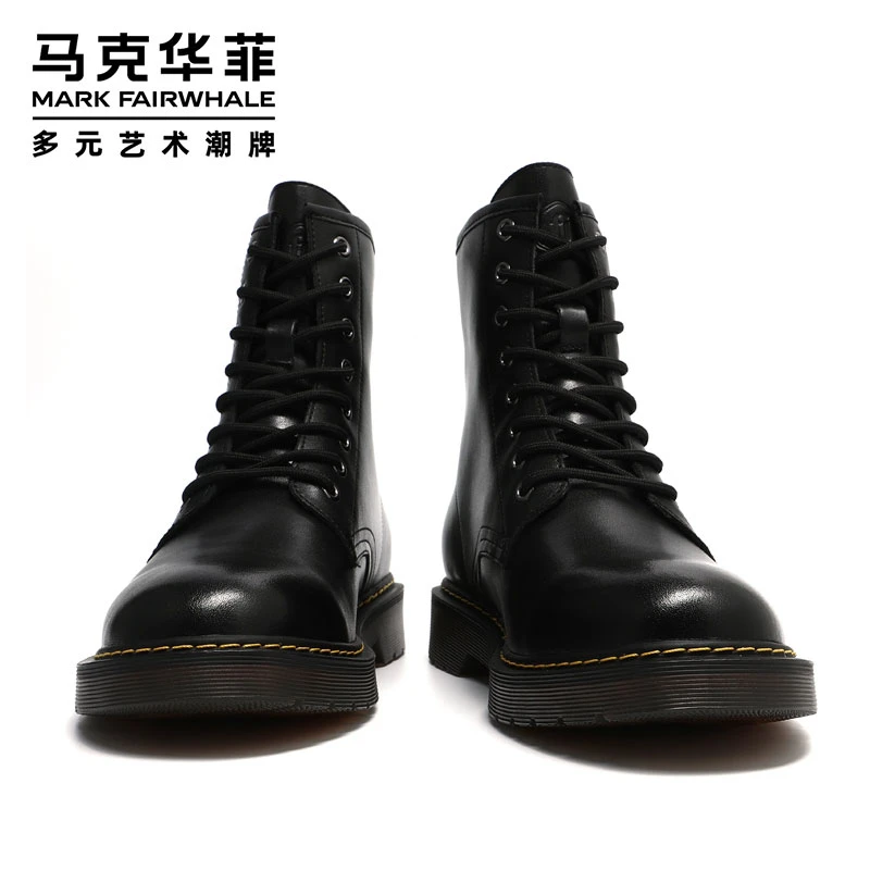 马克华菲马丁靴男款冬季高帮英伦真皮工装靴加绒加厚保暖雪地棉鞋