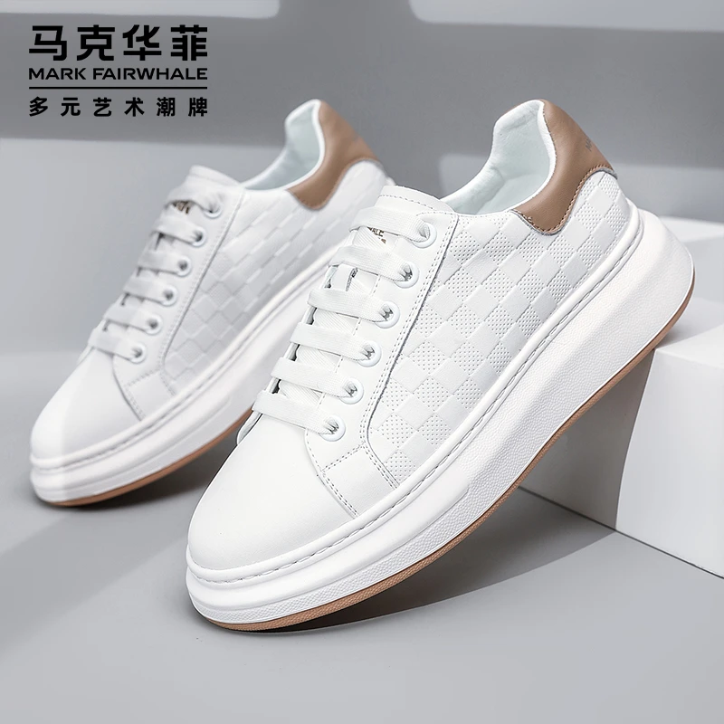夏季新品马克华菲2025真皮夏季新款休闲透气增高低帮运动板鞋男鞋