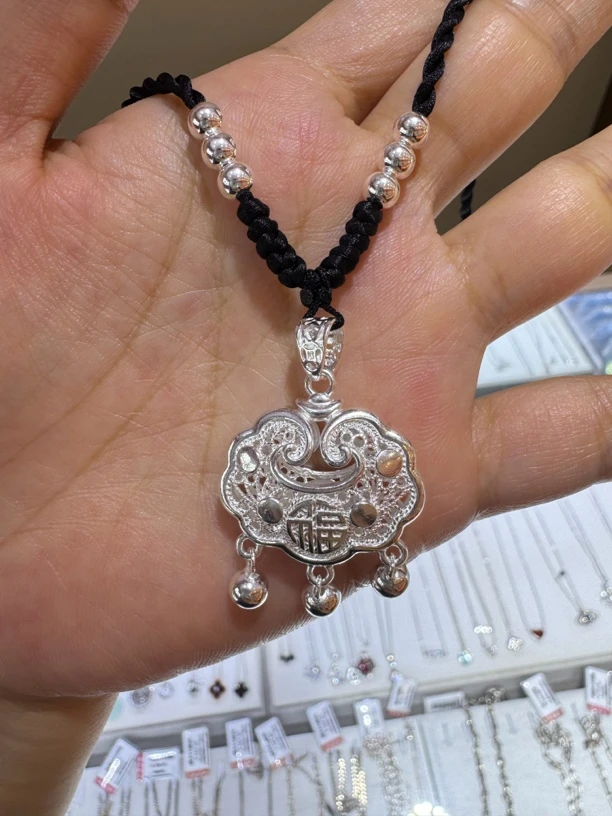 坠链均足银 小银锁 福字大号