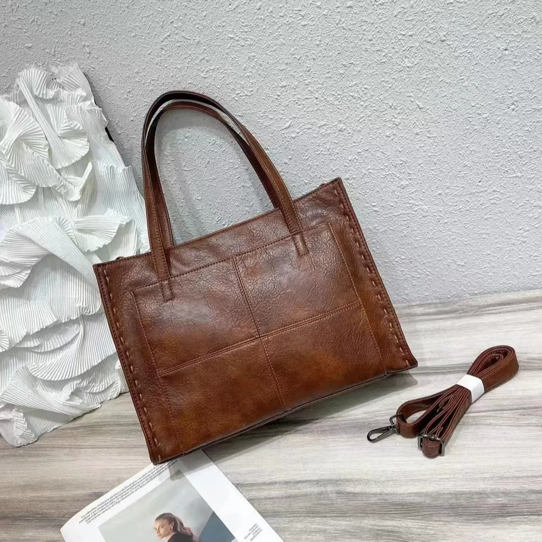 经典复古牛皮系列 原创设计师款 简约通勤商务单肩手提包 6198#方