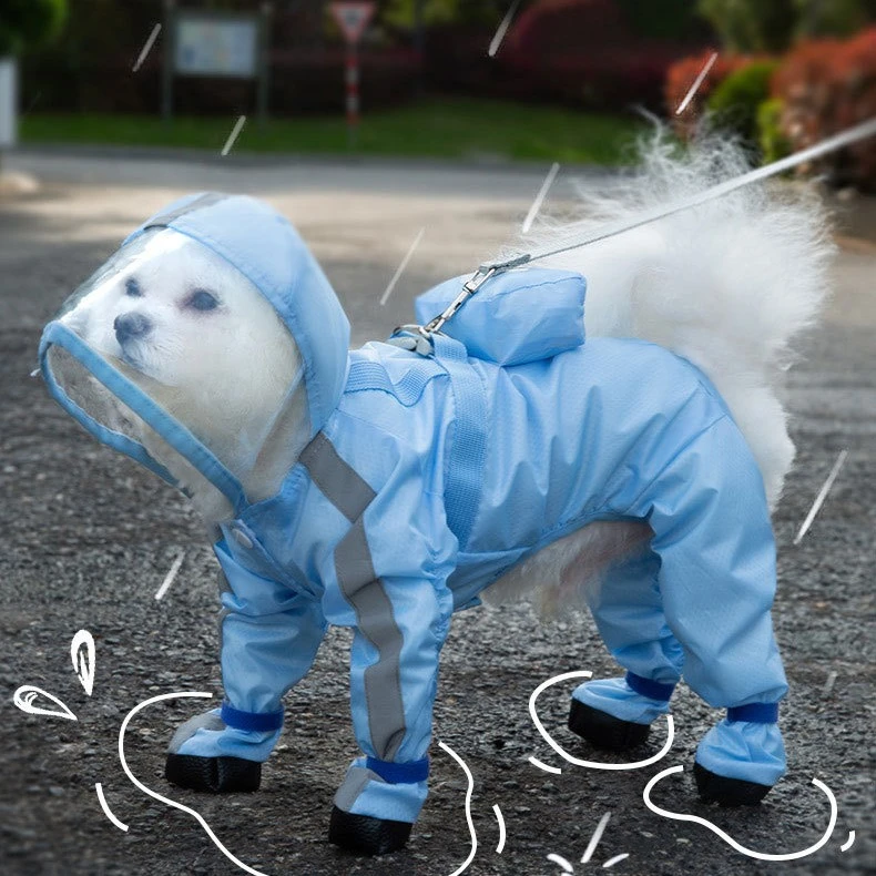 可牵引狗狗适用雨衣四脚防水全包连脚小型犬比熊泰迪宠物雨天衣服
