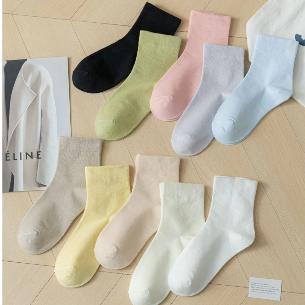夏季新款女袜 薄款纯色中筒袜冰淇淋色系舒适透气百搭简约风