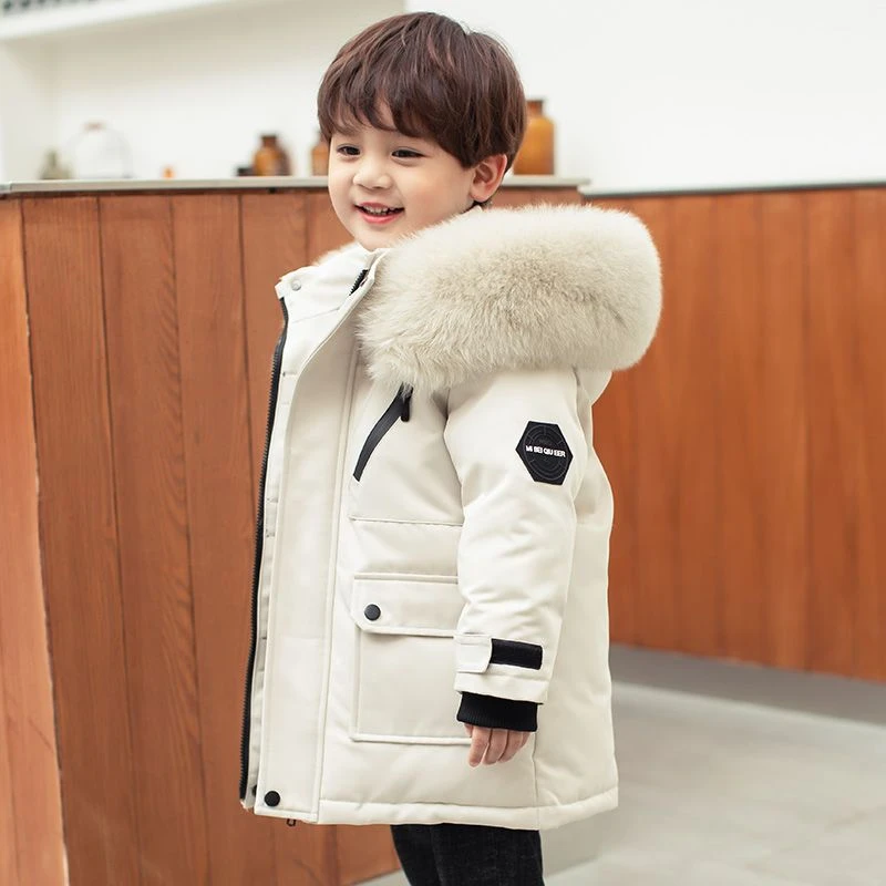 反季清仓处理男童绒棉服中长款加厚2023新款儿童白鸭绒中小童洋气