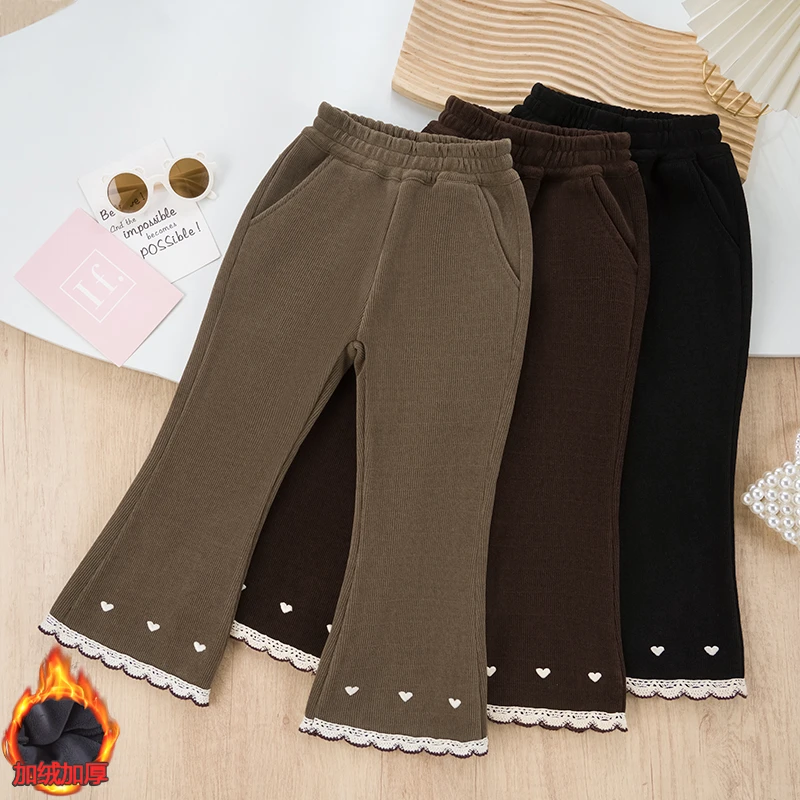 女童裤子加绒冬季女童喇叭裤时尚韩版一体绒儿童保暖裤