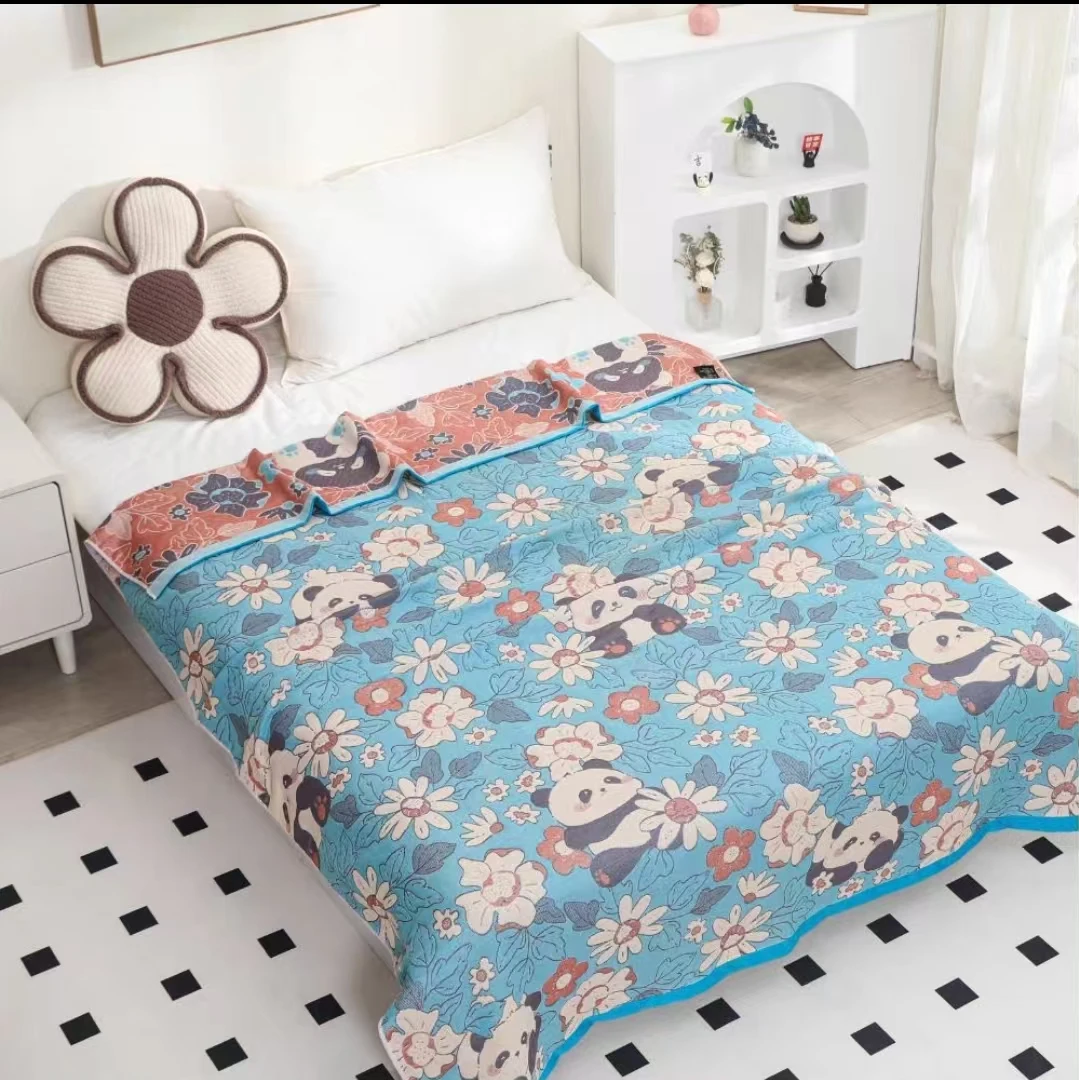 【熊猫花园】1.5米单人纱布毛巾被多功能盖毯亲肤柔软家用宿舍