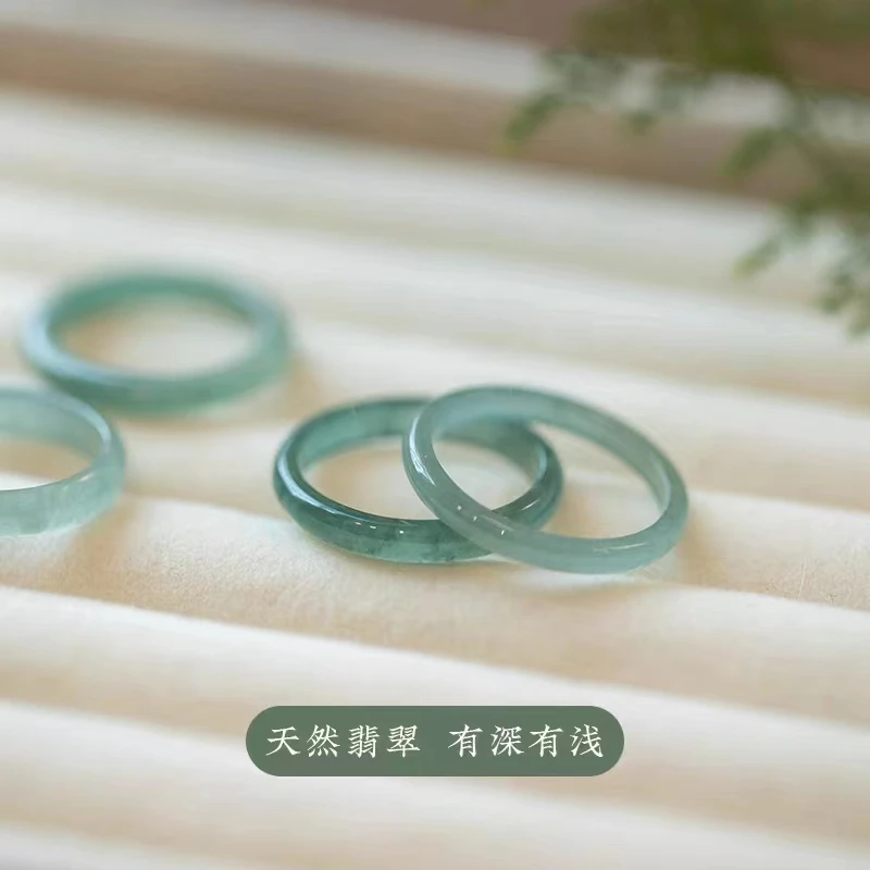 多样性发一件缅甸翡翠戒圈高冰蓝水情侣款古风少女戒指珠宝素圈