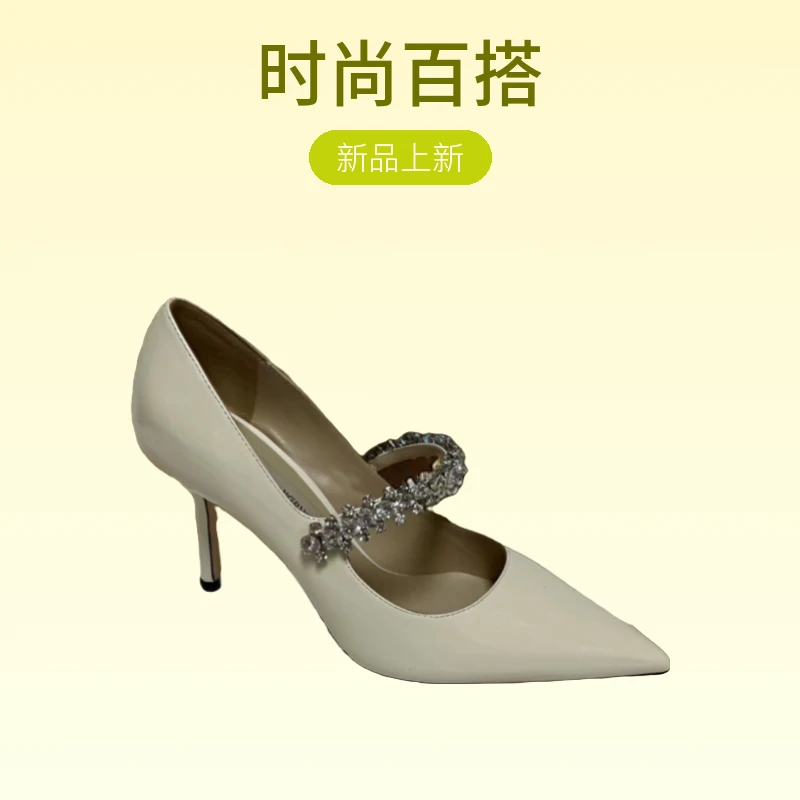 尖头细跟高跟鞋女水钻设计感单鞋时尚百搭浅口一字带浅口高跟鞋