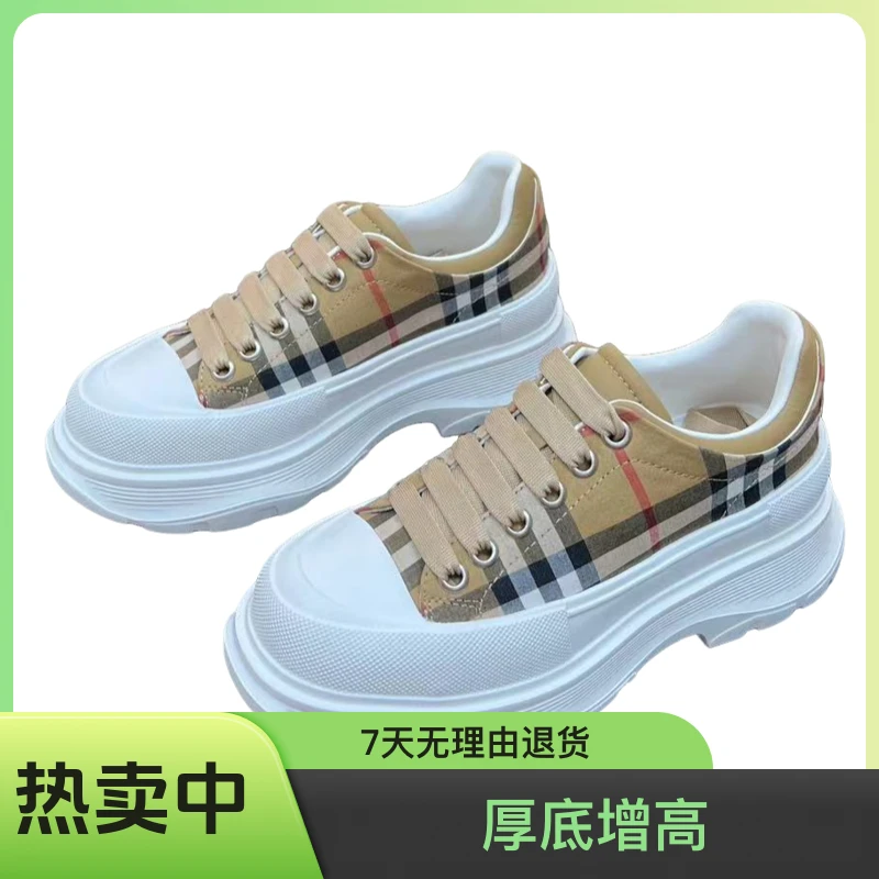 【香瑞莎】格纹休闲女鞋透气潮流厚底增高耐磨轻奢百搭鞋休闲时尚鞋