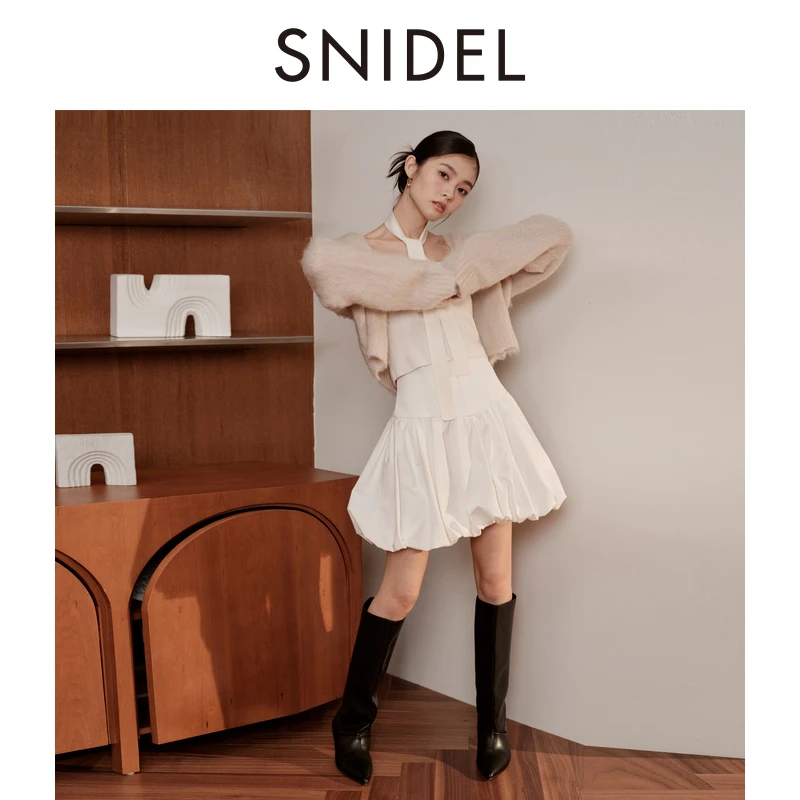 SNIDEL2024秋冬新品甜美温柔高腰A字芭蕾风百褶半身裙SWFS245110
