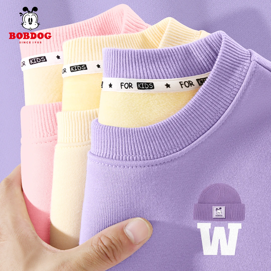 巴布豆卡乐儿童羊胎绒卫衣2025秋冬新款女童上衣加厚女孩加绒衣服