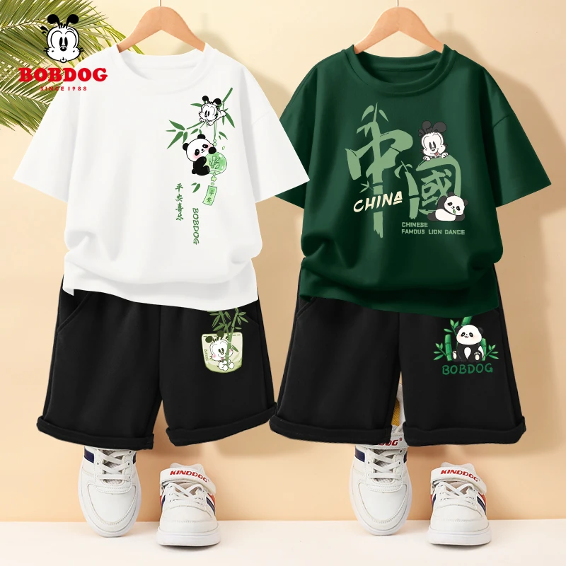 巴布豆卡乐男童套装2025夏季新款中大童夏装纯棉短袖儿童透气短裤