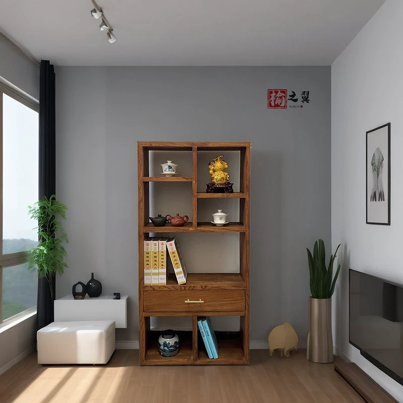 老榆木简约展示柜家用陈列柜客厅实木书柜落地柜阳台柜书房组合柜