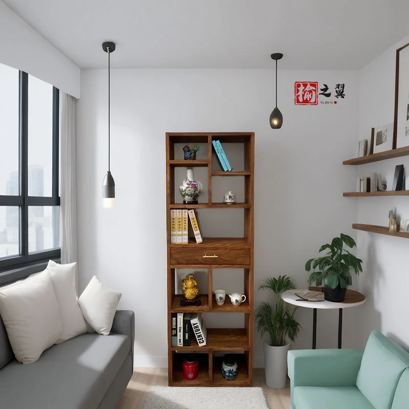 简约实木老榆木书柜展示柜置物架多宝阁边柜客厅书房家用陈列柜