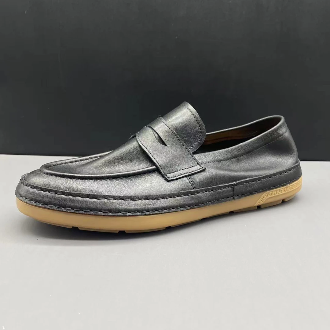 夏季男士舒适透气时尚休闲鞋黑色经典真皮男款低帮鞋潮流百搭男鞋