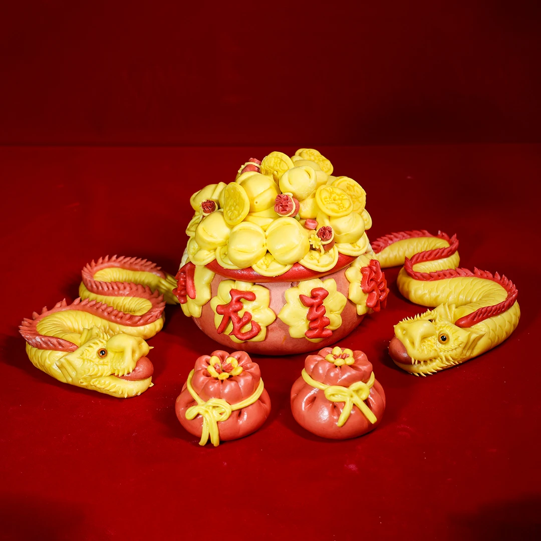中华仪式面点开业大吉金龙呈祥双龙聚宝果蔬调色健康无添加
