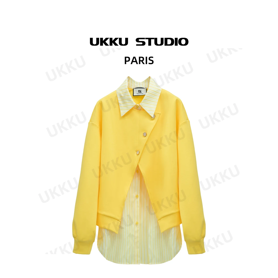 【UKKUSTUDIO】24新款秋季小众时尚轻奢假两件套衬衫上衣312629