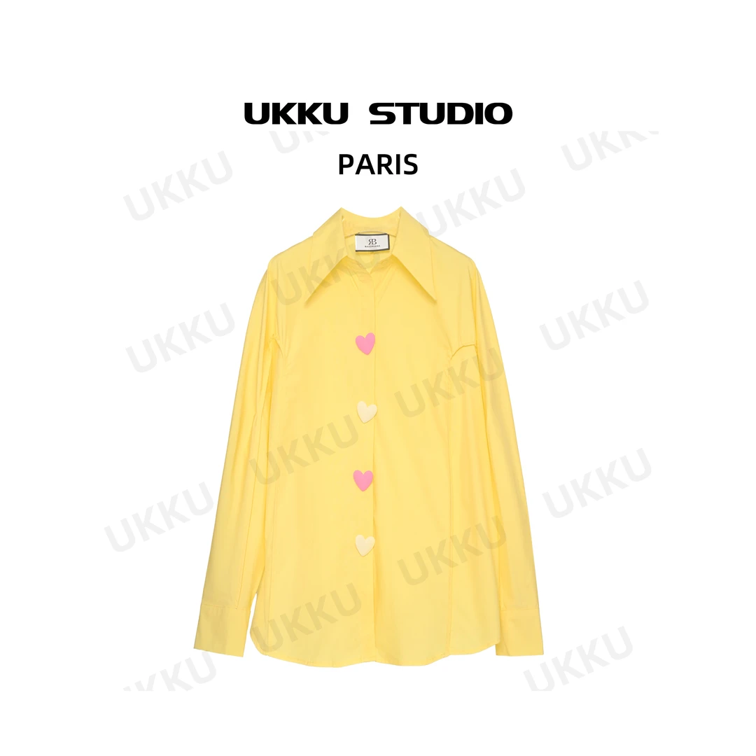 尧尧【UKKUSTUDIO】春夏刺绣长袖黄色气质流苏设计感衬衫女211013