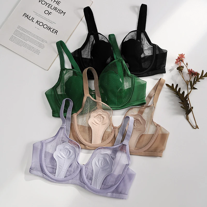 芬腾大胸显小内衣女夏季透气性感蕾丝上托防下垂软钢圈文胸罩