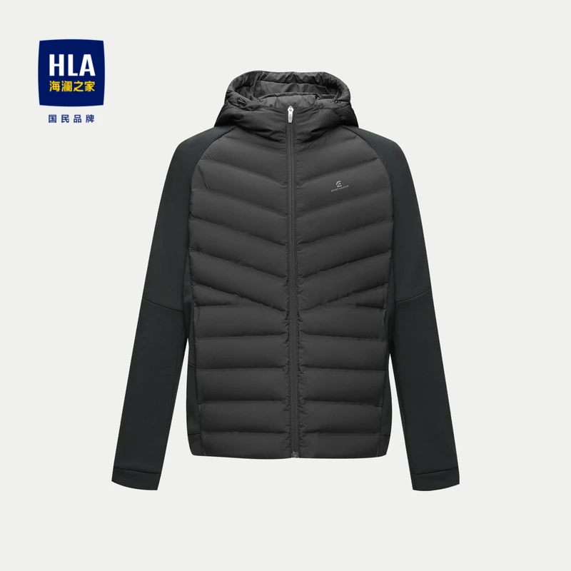 HLA/海澜之家男士轻款羽绒服白鸭绒连帽多材质拼接外套男户外防风