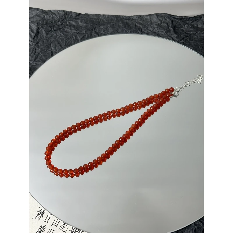 A级优质浅正红色玛瑙小众串珠项链过年配饰锁骨链时髦红玛瑙圆珠