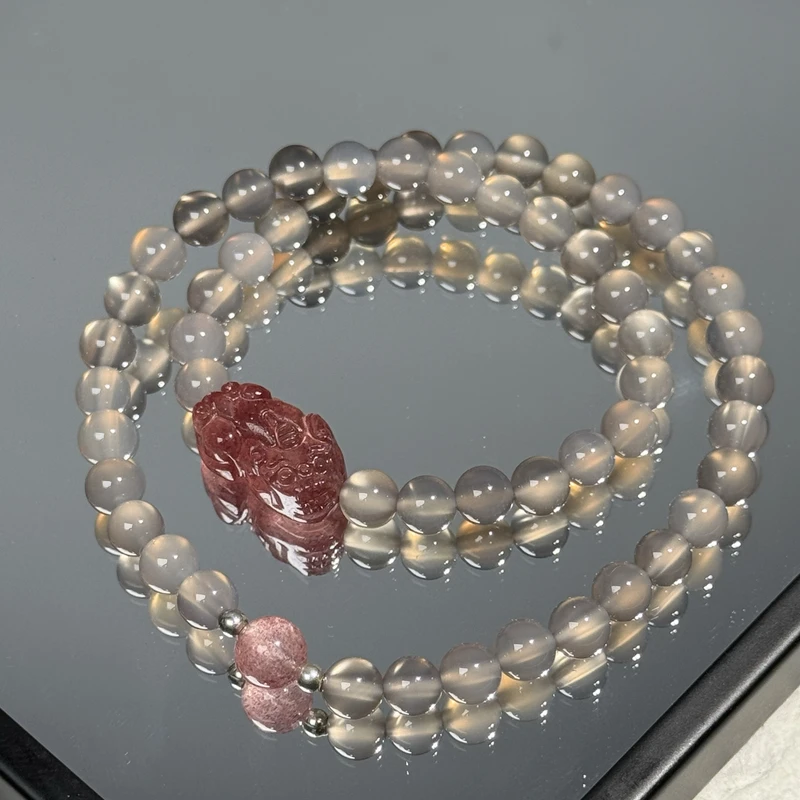 天然灰玉髓草莓晶手链女款冰透水晶手串送闺蜜礼物