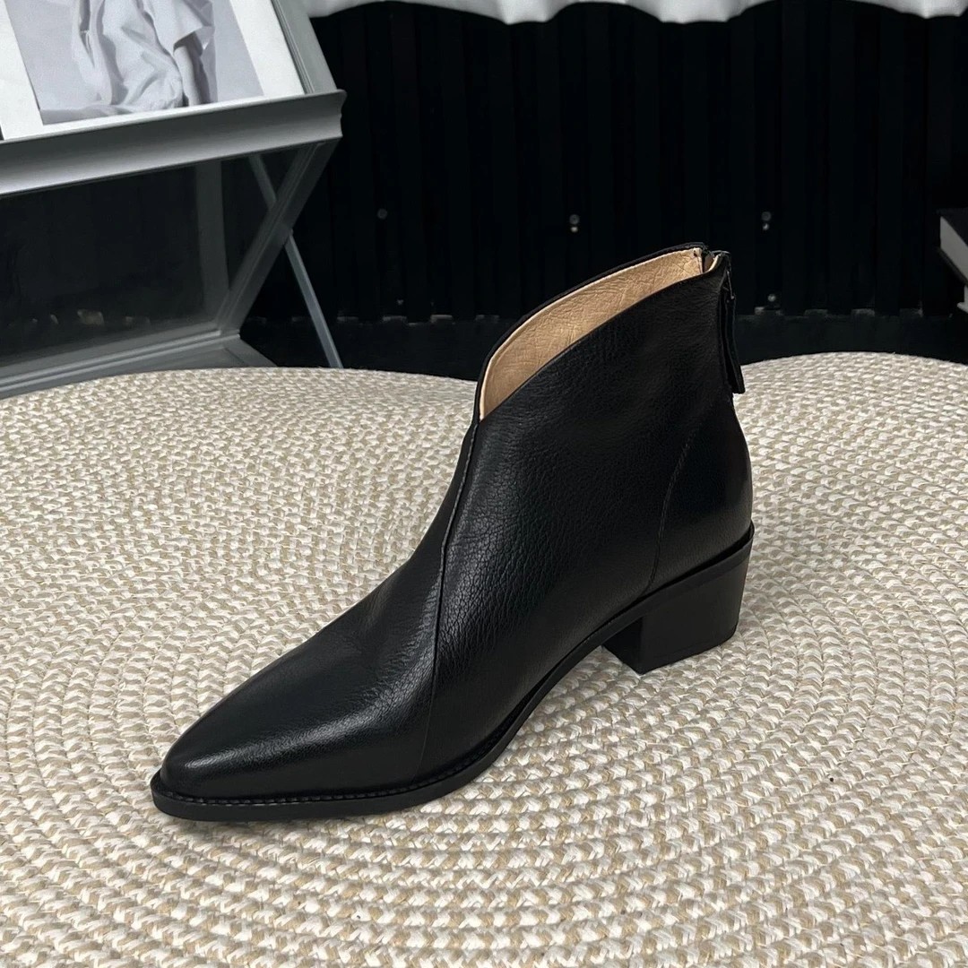 羊皮尖头短靴秋季新款百搭洋气爆款2023真皮靴子短靴高级女靴